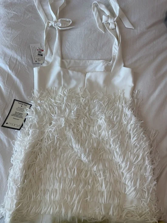 Aidan by Aidan Mattox White Feather-Trim Mini Dress - Picture 2 of 4